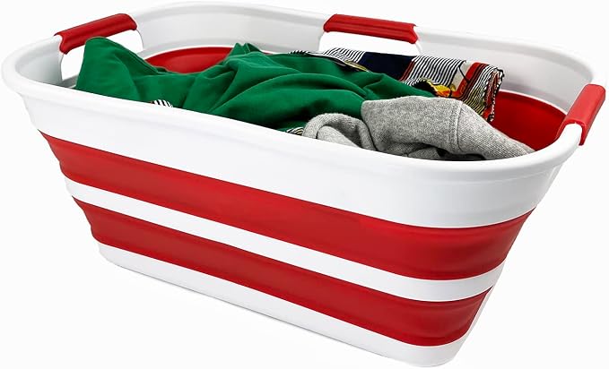 SAMMART 21L (5.5 Galloons) Collapsible Plastic Storge Basket - Foldable Pop Up Storage Container/Organizer - Portable Washing Tub - Space Saving Hamper/Basket (White/Viva Magenta) - Image 5
