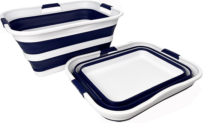 SAMMART 42 (11 Gallons) Collapsible Plastic Laundry Basket, Foldable Pop Up Storage Container/Organizer, Space Saving Hamper, Portable Bin for Dorm Room Bathroom (2, White/Starry Blue) - Image 2