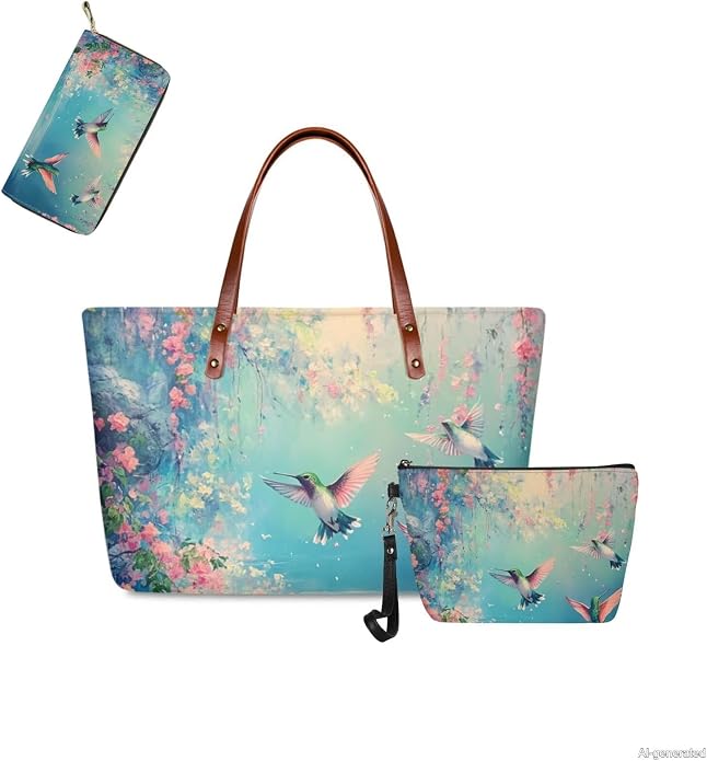 GIFTPUZZ Women Top Handle Bags Handbags with Zipper Leather Wallet Cash Card Phone Holder and Makeup Bag Set 3pcs - Image 6