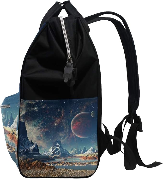 Large Diaper Bag Backpack Alien Planet Moon And Mountains Cosmetology Bag Waterproof Hairstylist Traveling Bag - Image 4