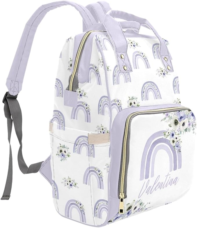 Purple Rainbow Personalized Baby Diaper Bag – Custom Name Waterproof Nappy Backpack with Multi Compartments – Stylish Gift for Mom, Dad, Baby Shower & Outdoor Travel - Image 3