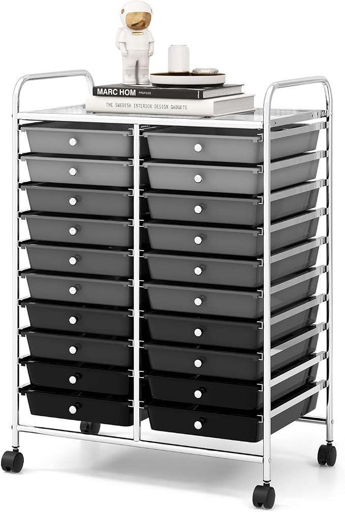 RELAX4LIFE 20 Drawer Rolling Storage Cart, Mobile Rolling Cart w/Drawers for School Classroom Teacher Office Home Salon, Paper File Art Supply Craft Organizer, Utility Cart on Wheels (Gradient Grey) by RELAX4LIFE
