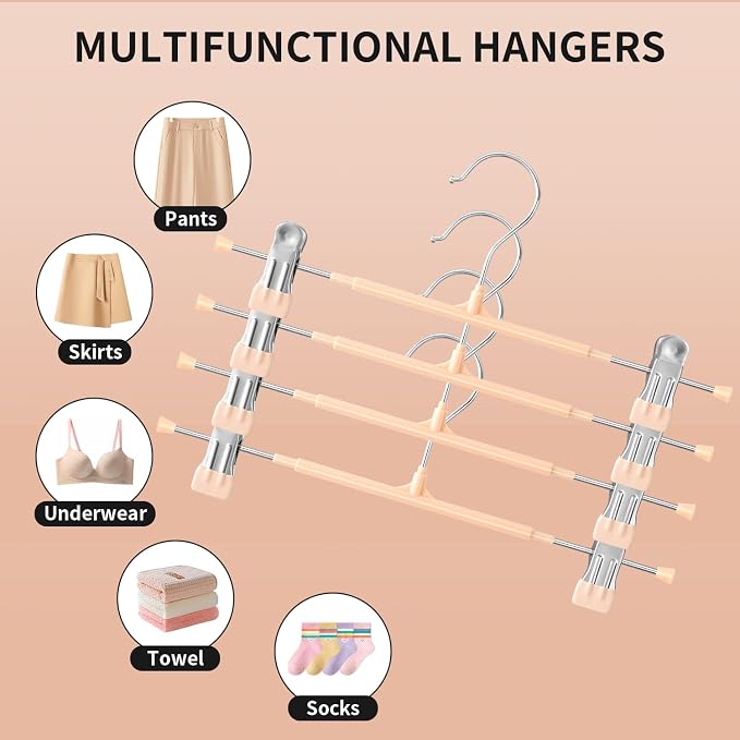 14 Inch Pants Hangers with Clips 20 Pack Skirt Hangers,Coral Pink | Non-Slip,Adjustable metal wide clips,Space-Saving,Heavy duty, for pants/skirt/dress/trousers/jeans/shorts/leggings,Women - Image 4