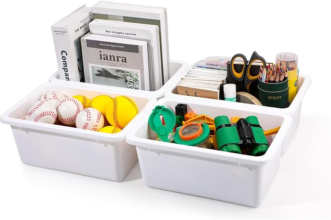 Outus 36 Pack Book Bins for Classroom Library Bulk Plastic Cubby Storage Bins Small Toy Organizer Containers with Self Adhesive Label for Kids Students Teachers School Office Home(White) - Image 6
