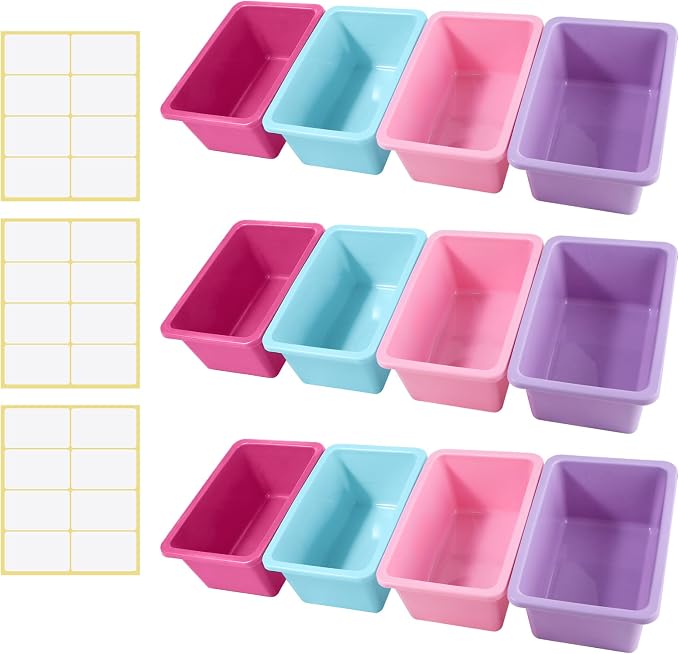 Outus 24 Pack Book Bins for Classroom Plastic Cubby Storage Bins Colored Kids Toy Organizer Container with 120 Pcs Self Adhesive Label for Student Teacher Library School Office Home (Pastel Color) - Image 4