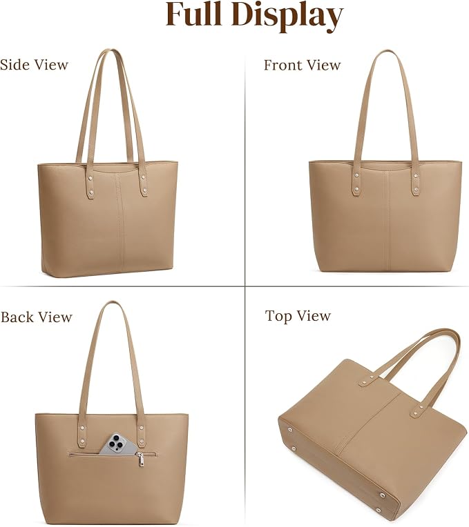 S-ZONE Tote Bag for Women Work Purses Handbags Luggage Strap Large Travel | Padded Laptop Compartment, Multi Pockets, Vegan Leather, Bottom Metal Rivet, Commuting Office Teacher - Image 8