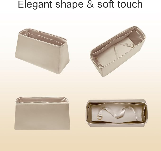 Fits for Brikin Bag Insert Organizer For Hermes(25 S,Champagne) | Premium Silk Material,Smooth Touch,Lightweight,zipper,protect from scratches & stains,multiple pockets,keychain,waterproof - Image 9