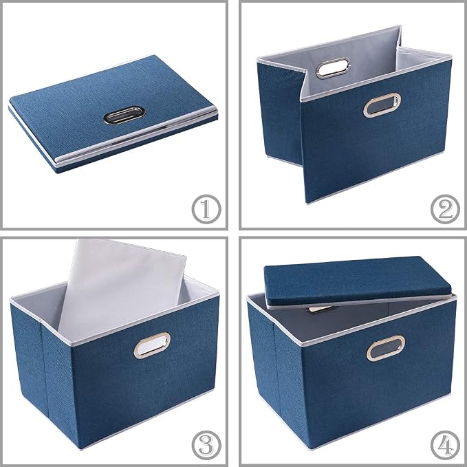 Large Collapsible Storage Bin with Lid [1-Pack] Fabric Foldable Storage Box Organizer Container Basket Cube with Cover for Home Bedroom Closet Office Nursery Royal Blue(17.7x11.8x11.8) - Image 5