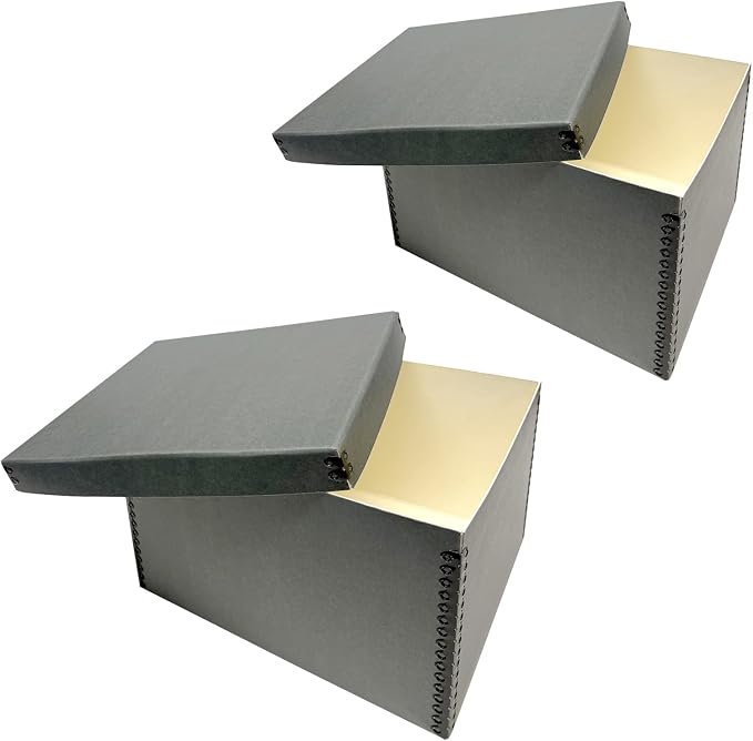 Lineco Record Storage Box 12x15x10 inch, Acid-Free Gray Boxboard, 2 Pack | Extra-Durable Filing Archival Cartons for Long-Term Storing Important Documents, Papers, Photos, Albums, Artworks or Prints by Lineco