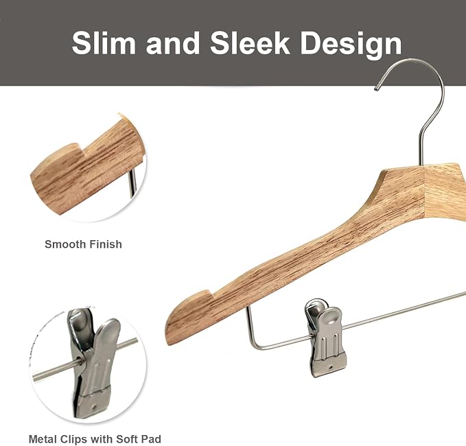 Natural 12.7" Ultra-Thin Wooden Children Closet Clothes Clips Hangers 20PCS Wood Baby Kids Coat Hangers for Infant Toddler Newborn Jumpsuit Pants Skirts Jeans Space Saving Heavy Duty Durable - Image 4