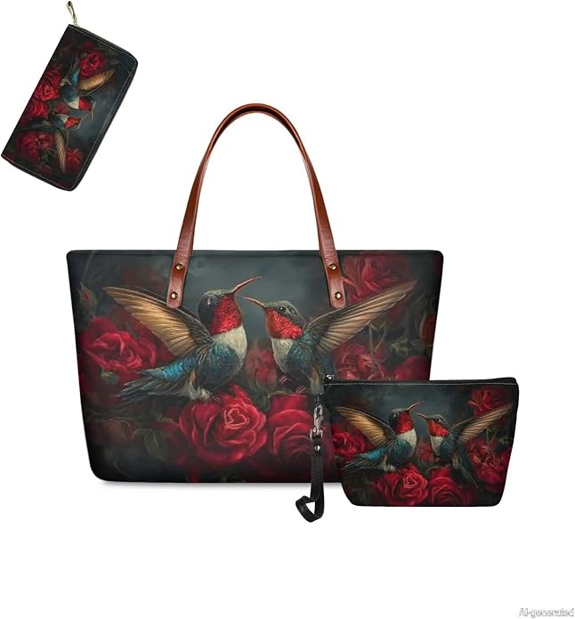 GIFTPUZZ Women Top Handle Bags Handbags with Zipper Leather Wallet Cash Card Phone Holder and Makeup Bag Set 3pcs - Image 6