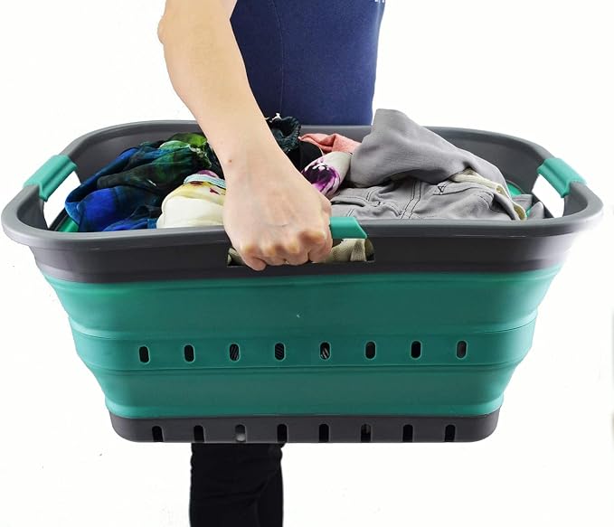 SAMMART 42L (11 gallon) Collapsible Plastic Laundry Basket - Foldable Pop Up Storage Container/Organizer - Portable Basket - Space Saving Hamper/Basket (2, Grey/Turquoise Blue) - Image 8