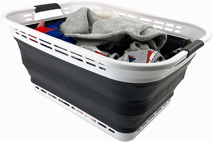 SAMMART 42L (11 Galloons) Collapsible Plastic Laundry Basket - Foldable Pop Up Storage Container/Organizer - Portable Washing Tub - Space Saving Hamper/Basket (White/Asphalt) - Image 6