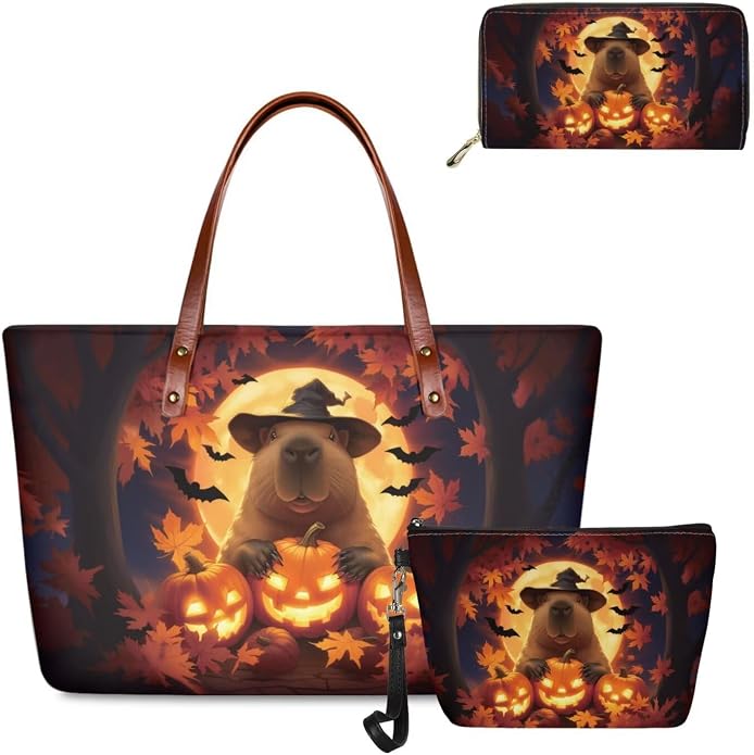 GIFTPUZZ Women Top Handle Bags Handbags with Zipper Leather Wallet Cash Card Phone Holder and Makeup Bag Set 3pcs - Image 4