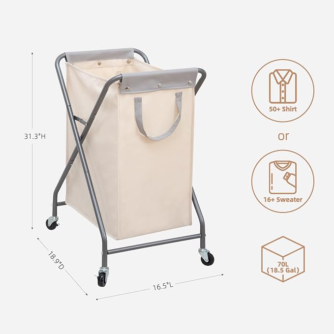 STORAGE MANIAC Collapsible Laundry Hamper with Wheels, Rolling Laundry Basket, Heavy Duty Cloth Sorter with Removable Bag, Folding X Frame Clothes Organizer Cart for Easy to Store, 1 Section - Image 2