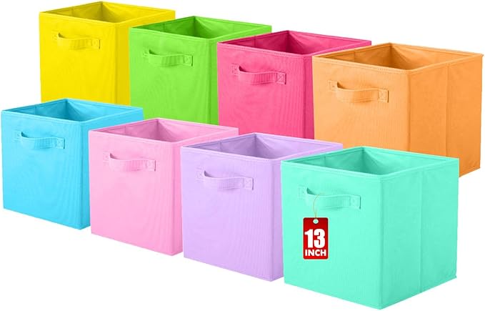 ShellKingdom Storage Bins, Foldable Fabric Storage Cubes, 8 Pack, 8 Colors | Cloth Organizer Drawer For Closet And Toys, 13 X 13 X 13 INCH, (Mix Colors) by ShellKingdom