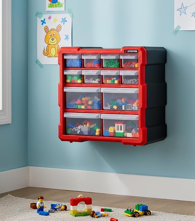 Small Parts Organizer - 12 Removeable Bin Drawers - Tool Box for Storing Hardware and Garage Organization - For Screws, Bolts, Legos, Arts and Crafts - 10” x 10” x 6” - BX08-4024 - Image 7