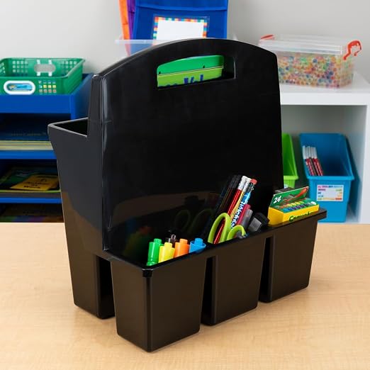 Really Good Stuff Easy to Clean On-The-Go Caddy Super-Sturdy with Handle | Wipe-Clean Plastic, Durable, Black, Glossy, Insert Mount, Classroom Supplies, Handy Organizer for Kids, Sturdy Handle - Image 5