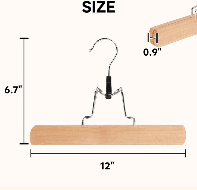 Wooden Non Slip Pants Hangers with Soft Felt Lining, 72-Pack, 12" | Solid Wood Clamp Hangers, 360° Swivel, for Skirts, Jeans, Slacks, Trousers, Shorts - Image 2