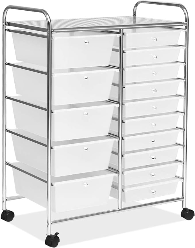 RELAX4LIFE 15-Drawer Rolling Storage Drawer Cart Organizer | 34.5"H Chrome Frame, Semi-Transparent Clear Drawers Rolling Wheels; School Office Home Salon Multipurpose Utility Storage by RELAX4LIFE
