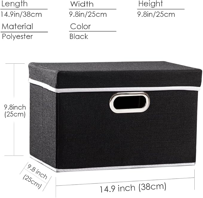Foldable Storage Box with Lid [1-Pack] Fabric Collapsible Storage Bin Organizer Container Basket Cube with Cover for Home Bedroom Closet Office Nursery Black (14.9x9.8x9.8) - Image 5