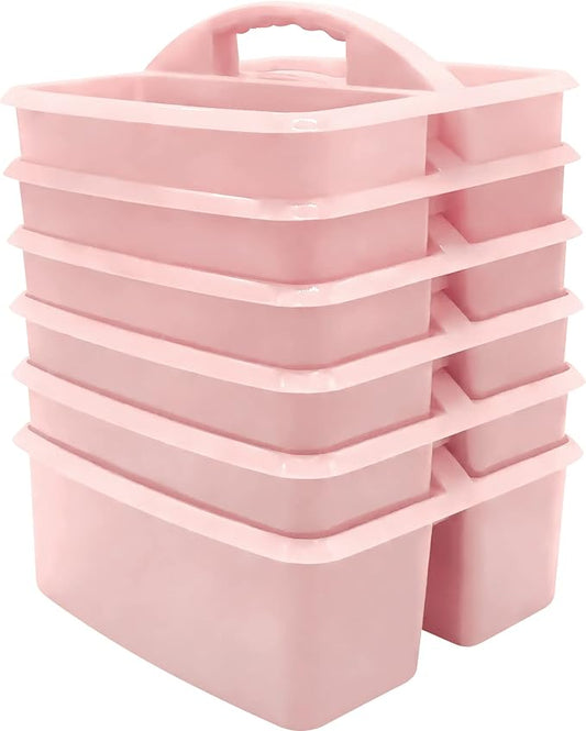 Teacher Created Resources Light Pink Portable Plastic Storage Caddy 6-Pack for Classrooms, Kids Room, and Office Organization, 3 Compartments by TeacherCreatedResourcesOS