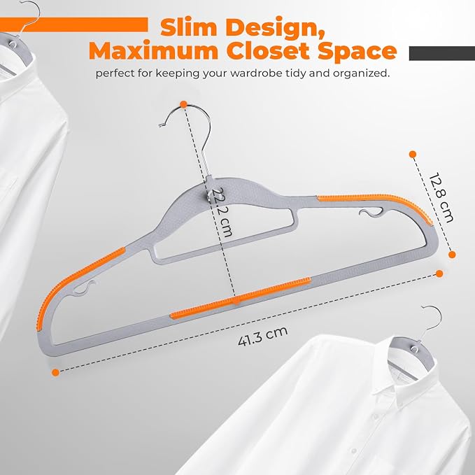 Plastic Hangers 10 Pack, Cascading Slim Space Saving Clothing Hangers with 360° Rotating Hook, Non Slip Clothes Hangers for Sweater Shirt, Heavy Duty Coat Hanger with Inner Hook for Closet, Grey - Image 3