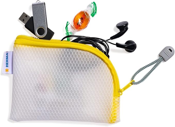 HERMA 20252 Zip Pocket Travel Case A7 Transparent Yellow, Small Lockable Transparent Pocket with Zip, Toiletry Bag for Mobile Phone, Charging Cable, Cosmetics, Pens, Keys - Image 2