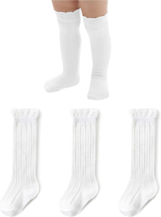 Zando Baby Knee High Socks - Infant to Toddler, Cotton Ruffle Socks, Warm Girls & Boys Long Stockings, 3-6 Pairs