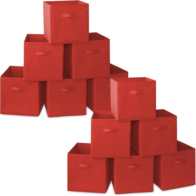 Casafield Set of 12 Collapsible Fabric Cube Storage Bins, Red - 13" Foldable Cloth Baskets for Shelves, Cubby Organizers & More by Casafield