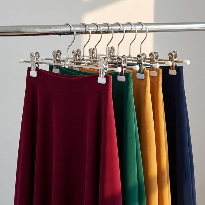 Mawa by Reston Lloyd Non-Slip Space-Saving Clothes Hanger For Pants & Skirts with Two Clips, Style K/40D, Set of 10, 15 3/4"L, White - Image 6