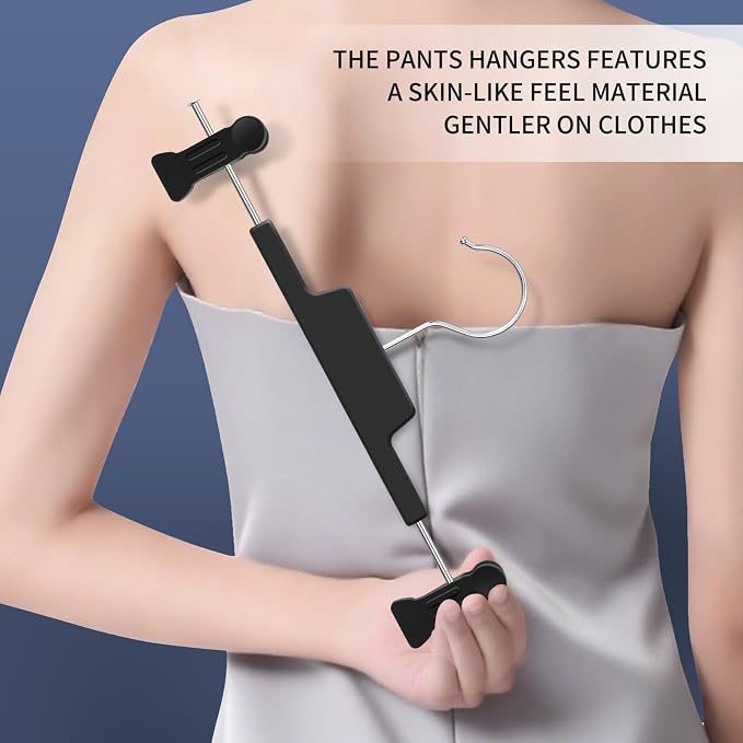 HUADYMEET 20 Pack Heavy DutyPants Skirt Hangers with Clips,Black,12 Inch | Plastic,Space Saving,Adjustable,Non Slip,Hanger for Jeans Shorts Clothes Slacks Trousers,For Adult Men Women Children - Image 2