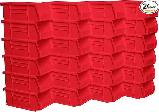 Akro-Mils 30220 AkroBins Plastic Storage Bins, 7"x4"x3", Red, 24-Pack | Space-Saving Stackable Bins for Garage, Pantry, Craft Organization by Akro-Mils