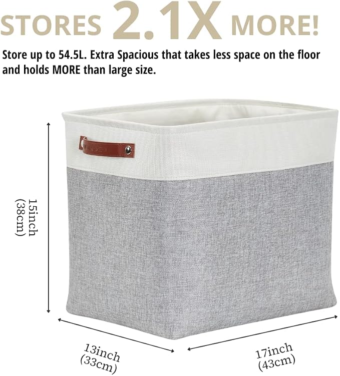 DECOMOMO Extra Large Storage Baskets, 54.5L Fabric Storage Bins 3 Pack | XXXL Storage Baskets for Shelves, Linen Closet Organizers (Grey and White, 17" x 13" x 15") - Image 4