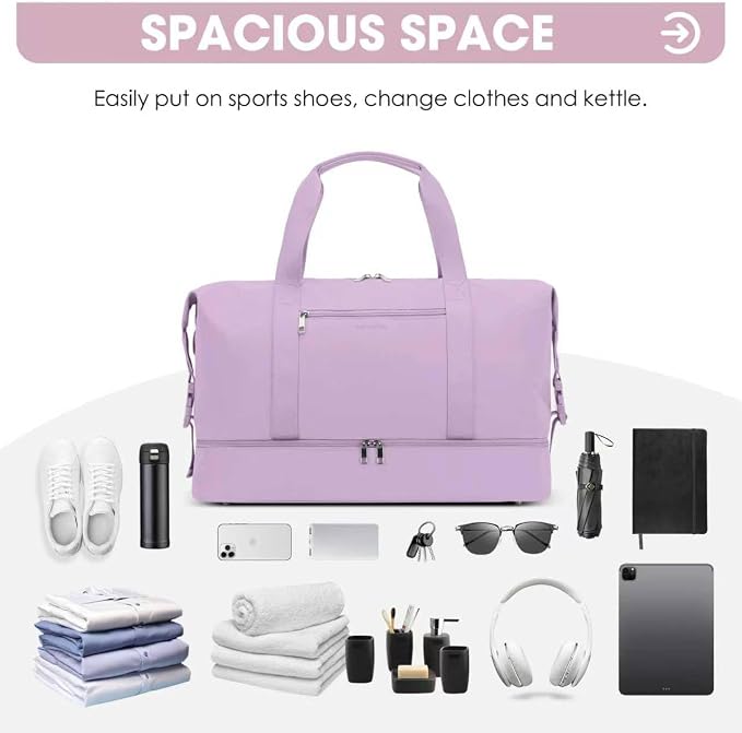 Oeihuivt Weekender Bags for Women - 21 Inch Large Travel Duffel Bag with Shoe Compartment, Heavy-Duty Canvas Leather Carry On Overnight Tote, Pink - Image 6