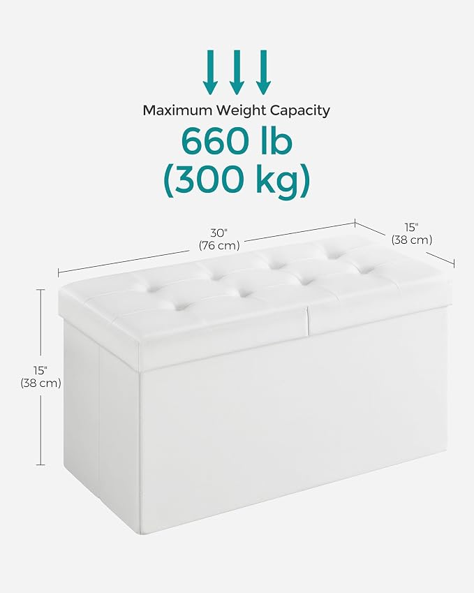 SONGMICS MAZIE Collection - 30 Inches Storage Ottoman Bench with Flipping Lid, Storage Chest Footstool, Load 660 lb, for Entryway, Living Room, Bedroom, Synthetic Leather, White ULSF45WT - Image 3