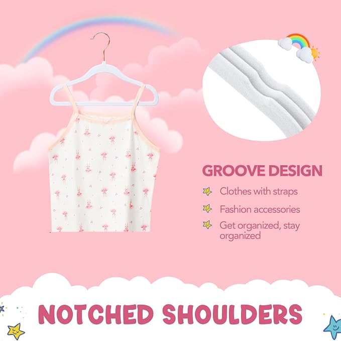 HOUSE DAY Velvet Baby Hangers for Closet, Kids Hangers Velvet 60 Pack | White Non Slip Toddler Hanger 11.8 Inch, Durable Childrens Hanger for Newborn Baby Clothes +360° Swivel Rose Gold Hook - Image 6