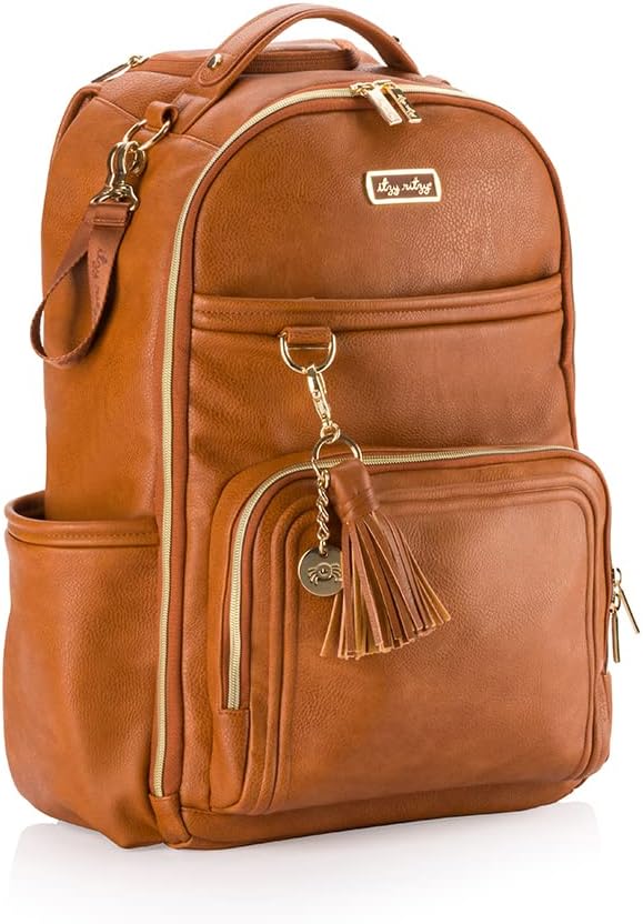 Itzy Ritzy Boss Plus Large Diaper Bag Backpack with 19 Pockets (Cognac) | Includes 2 Insulated Bottle Pockets, Changing Pad, Stroller Clips, Comfortable Padded Straps, Easy-to Clean, Travel-Ready - Image 2