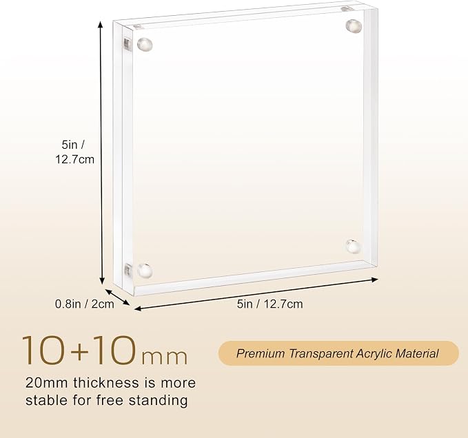 AMEITECH Acrylic Picture Frame 5x5-5 Pack, Clear Double Sided Frameless Photo Frame with Magnetic, Free Standing Desktop Acrylic Frame Display, Lucite Frame with Gift Box Package | Double Sided Floating Magnetic Frames, 20mm Thick, Free Standing Deskto... - Image 2