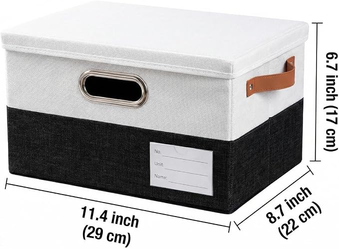 Storage Bins with Lids [3-Pack] Linen Fabric Foldable Storage Boxes Organizer Containers Baskets Cube with Cover for Bedroom Closet Office Black & White（11.4X8.6X6.7 - Image 3