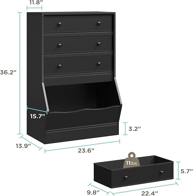 MHOM Toy Storage Organizer with Open Cube, Kids Bookshelf and Toy Storage with PU & Non-Woven Fabric Drawers, Small Book Shelf for Kids Rooms, Playroom and Nursery, Black - Image 2