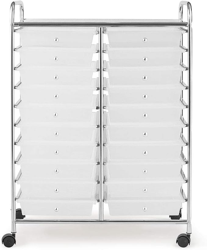 Giantex Storage Drawer Carts, 20-Drawer Organizer, Utility Cart on Wheels, Semi-Transparent Multipurpose Cart for Home Office School Supplies Tools Scrapbook Paper - Image 9