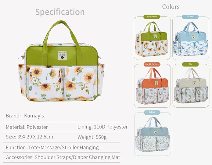 Kamay's Mummy Shoulder Bag Diaper Bag Chic Nappy Changing Bag Tote/Messenger Style Large with Changing Mat, Adjustable Straps - Image 5