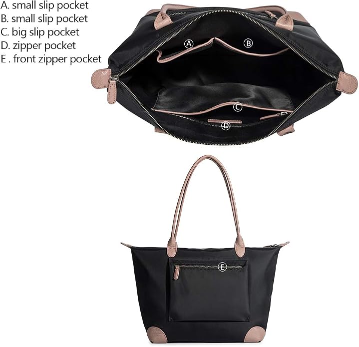 DORIS&JACKY Women Lightweight Tote Bag Designer Leather Work Shoulder Purse | Large Foldable Waterproof Nylon Hobo, Soft Fashion Casual Travel Gym Shopping Handbags with Long Leather Strap - Image 4