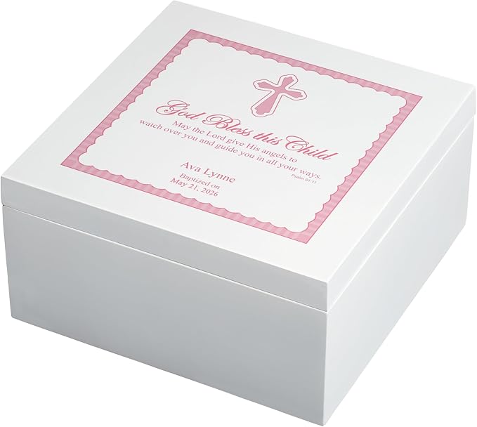 Let's Make Memories Personalized Keepsake Box for Blessed Child - Memories Box - Baptism - Confirmation - Memento Storage - For Girls - 6" Hx12 Sq - God Bless - Pink - Image 2