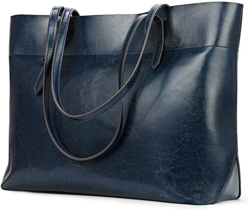 Kattee Vintage Genuine Leather Tote Shoulder Bag for Women | Genuine leather tote with adjustable straps, 7 pockets, and room for a 14-inch laptop, ideal for work and travel. by Kattee