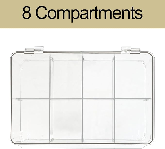 ZEXALOR Plastic Clear Storage Containers, Set of 2 Tea Bag Organizer Boxes 8 Compartments with Lids, Underwear Tie Drawer Organizer, Dresser Organizer (10.8×7×3.7") - Image 7