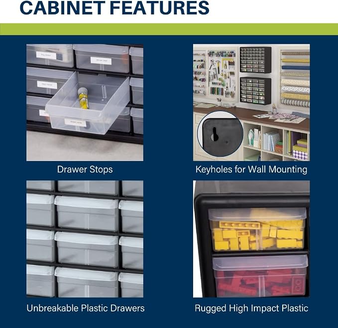 Akro-Mils 24-Drawer Plastic Drawer Storage Cabinet for Garage Organization, Bead Organizer, Building Bricks Storage, Teacher Toolbox, Makeup Organizer, 20-Inch W x 6-Inch D x 16-Inch H, 10124 White - Image 4