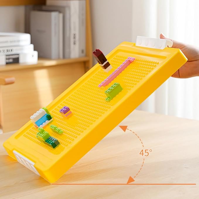 Building Block Organizer Bin, Building Baseplate Lid | Double Layer Plastic Brick Storage Box, Stackable Art Crafts Container with Removable Divided Tray for Home, Office, Yellow - Image 7