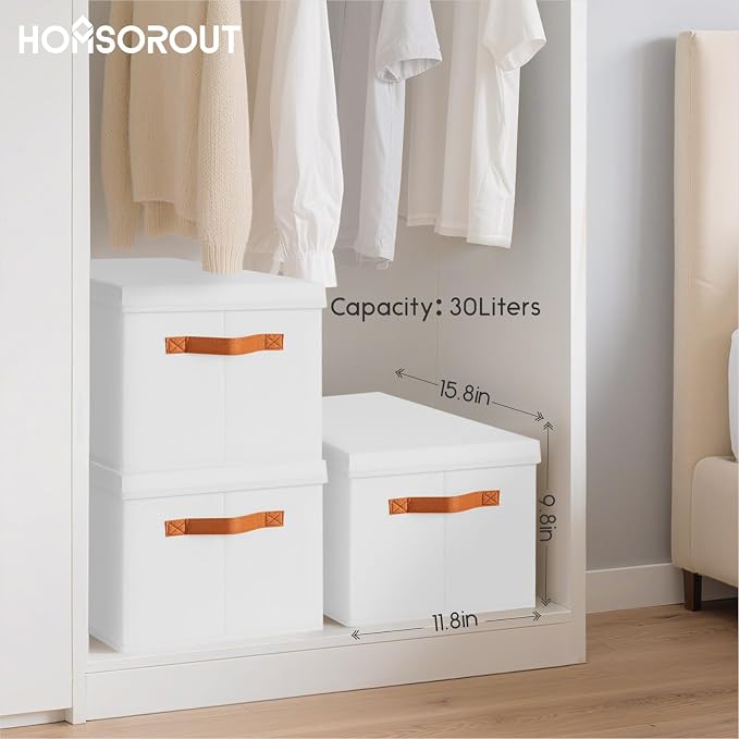 Storage Bins with Lids - Large Fabric Closet Bins with Lid, 6 Pack Clothes Organizers and Storage, Collapsible Stackable Cube Basket for Home, Office, Dorm, White - Image 7